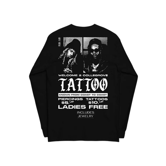 Collegrove Tattoo Long Sleeve T-Shirt on Black